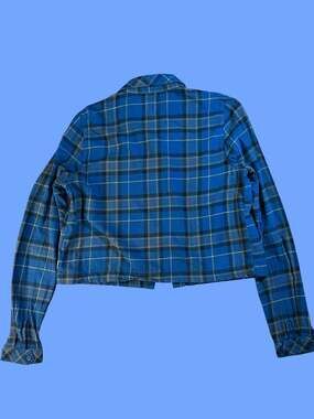 Vans Women's Blue Plaid Cropped Flannel Button Down Shirt Size Medium